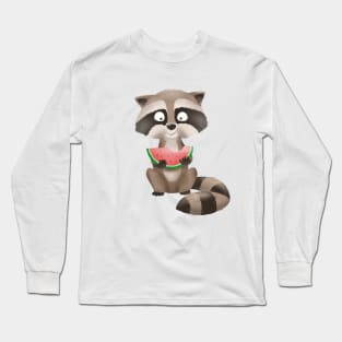 Raccoon eating watermelon Long Sleeve T-Shirt